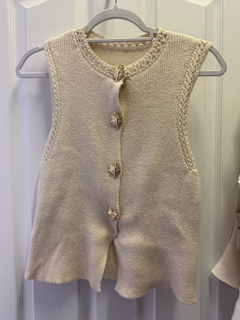 Commense Cream Knit Sleeveless Button Front Sweater